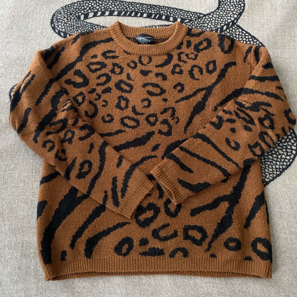Line & Dot Oversized Cheetah Print Sweater